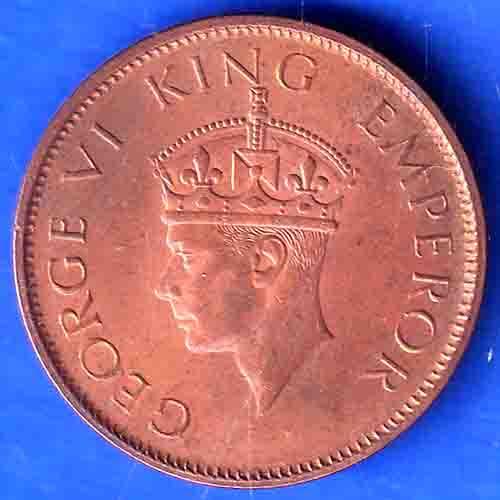 British India 1942 George VI King Emperor One Quarter Anna Copper Coin ANH3374