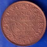 British India 1942 George VI King Emperor One Quarter Anna Coppr Coin ANH824