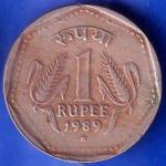 Republic India 1989 HYDERABAD Mint One Rupee Coin ANH1622