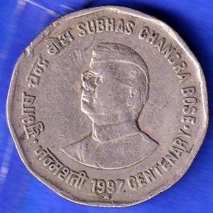 Republic India 1997 Hyderabad Mint Subhas Chandra Bose Centenary 2 Rupee Coin HSK429