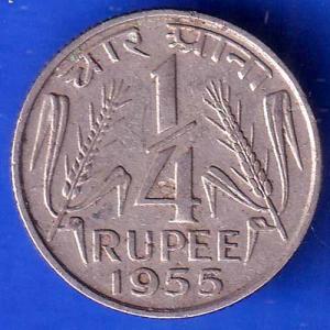 Government Of India 1955 Quarter Rupee kolkata mint Coin ANH3072