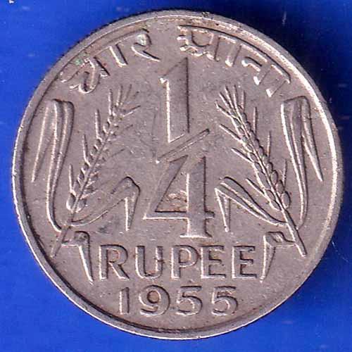 Government Of India 1955 Quarter Rupee kolkata mint Coin ANH3072