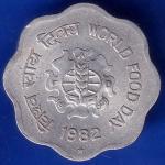 Republic India 1982 Hyderabad Mint World Food Day 10 Paise Coin ANH1027