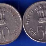 SET OF 2 : REPUBLIC INDIA 50 PAISA 1889-1964 TWO DIFFERENT BOMBAY MINT COINS ANH1476