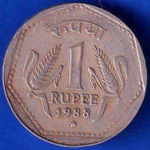 Republic India 1988 Hyderabad Mint One Rupee Coin ANH1623