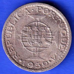 PORTUGUESE INDIA GOA 1 ESCUDO 1959 COIN ANH3274