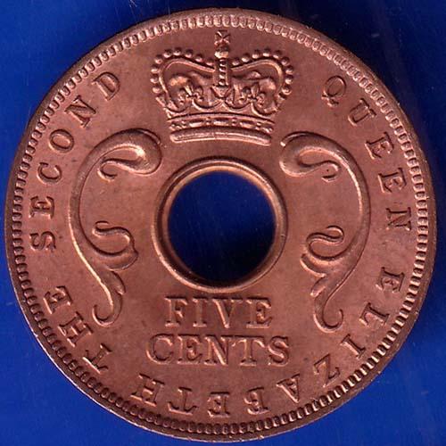 EAST AFRICA UNC 1963 “QUEEN ELIZABETH THE SECOND” FIVE CENTS RARE COIN ANH381