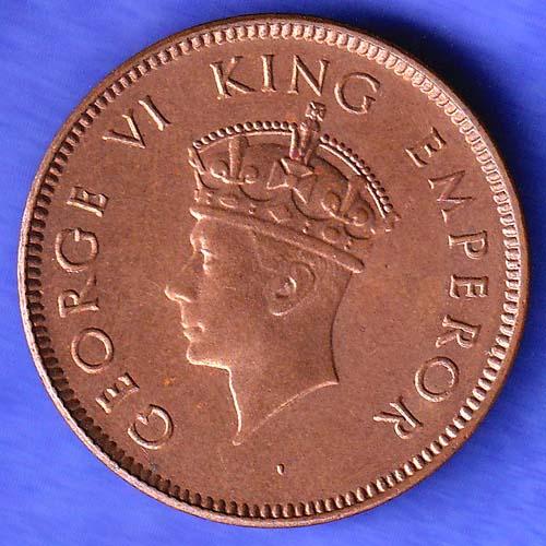 BRITISH INDIA 1939 GORGE VI KING ONE QUARTER ANNA COPPER COIN SK742
