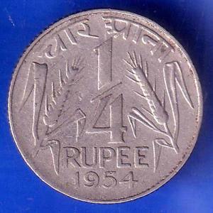 Government of India 1954 1/4 Rupee calcutta MINT Coin ANH3075