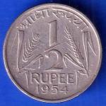 Government of India 1954 CALCUTTA MINT half Rupee Coin ANH3080