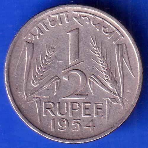 Government of India 1954 CALCUTTA MINT half Rupee Coin ANH3080