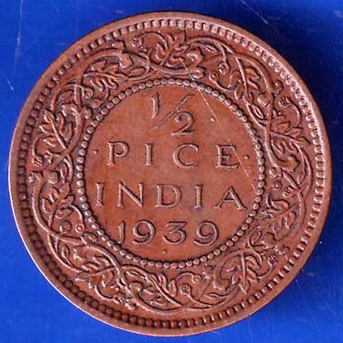British India 1939 Bombay Mint  George Vi King Emperor Half Pice Coin ANH1977