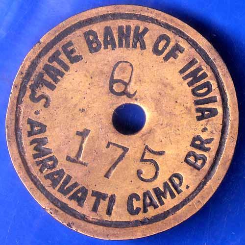 BANK TOKEN : STATE BANK OK INDIA BR. AMRAVATI CAMP. NUMBER 175 ANH2125