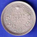 British India 1943 LAHORE MINT George Vi 1/4 Rupee Rare Silver coin HSK625