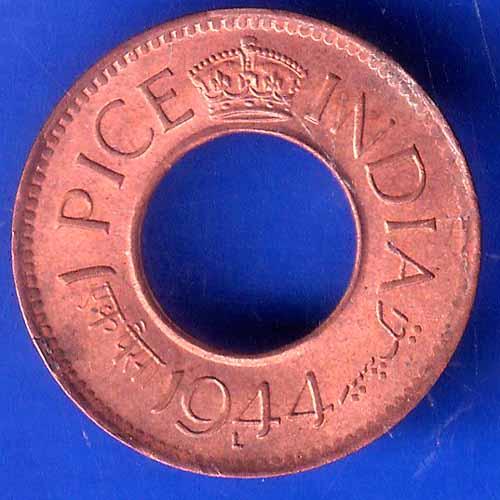 British India 1944 George VI King LAHORE MINT 1 Pice Copper Coin ANH3026
