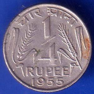 Government of India 1954 1/4 Rupee calcutta MINT Coin ANH3083