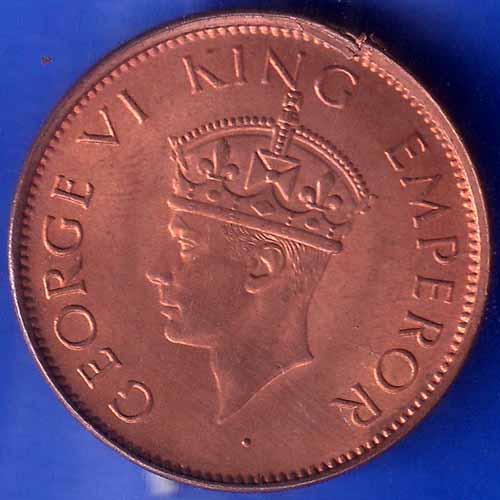 British India 1940 George VI King One Quarter Anna Copper Coin ANH1478
