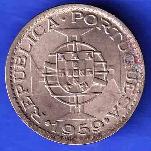 PORTUGUESE INDIA GOA 1 ESCUDO 1959 COIN ANH3183