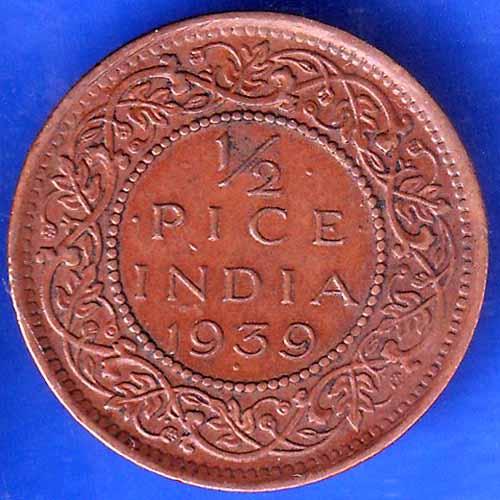 British India 1939 Bombay Mint  George VI King Emperor Half Pice Coin ANH2128