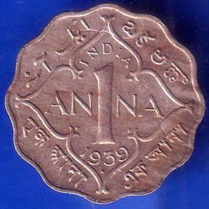 British India 1939 Bombay Mint George VI King 1 Anna Coin ANH3094