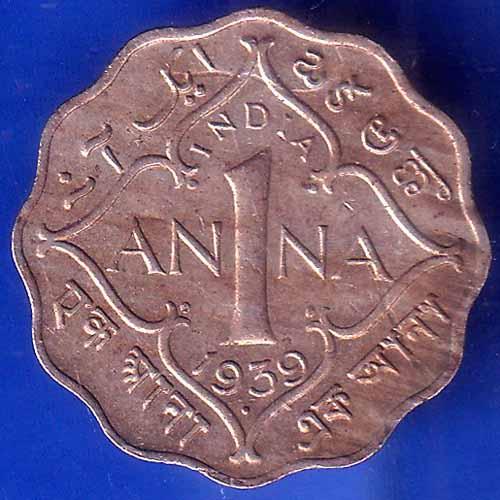 British India 1939 Bombay Mint George VI King 1 Anna Coin ANH3094