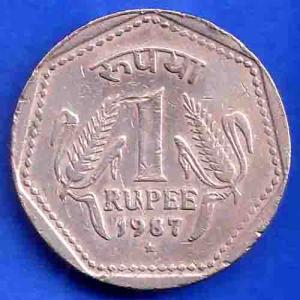 Republic India 1987 Hyderabad Mint One Rupee Coin ANH3427
