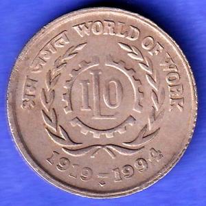 Republic India 1919-1994 World Of Work ILO Bombay Mint 5 Rupee Coin HSK977