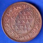 British India 1934 George V One Quarter Anna Coin ANH1834
