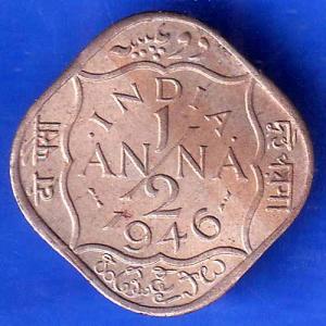 British India 1946 George VI King 1/2 Anna BOMBAY MINT Coin ANH2184