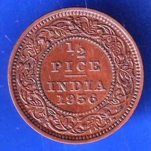 BRITISH INDIA 1936 GORGE V KING 1/2 PICE BOMBAY MINT RARE COIN ANH2983