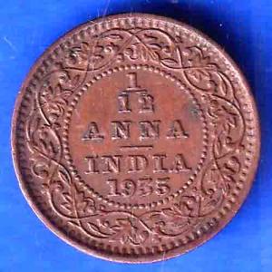 British India 1935 George V King Emperor 1/12 Anna Coin ANH3381