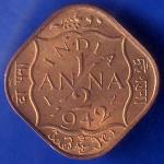 British India 1942 George VI King Half Anna Coin ANH432