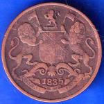 East India Company 1835 ONE QUARTER Anna Copper Coin ANH2079