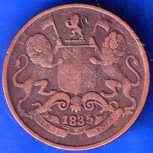 East India Company 1835 ONE QUARTER Anna Copper Coin ANH2079