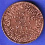 BRITISH INDIA 1936 GORGE V KING ONE QUARTER ANNA COPPER COIN HSK591