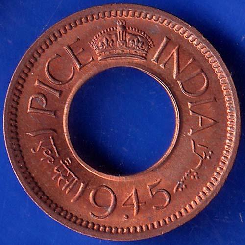 British India 1945 Bombay Mint George VI King 1 Pice Copper Coin ANH85