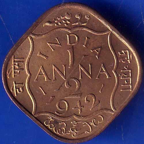 British India 1942 George VI King Half Anna Coin ANH1386