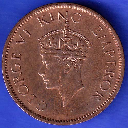 British India 1942 George VI King Emperor One Quarter Anna Copper Coin HSK336