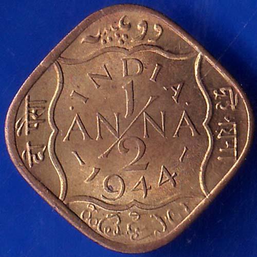 British India 1944 George VI King Half Anna Coin ANH433