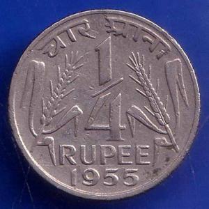 Government Of India 1955 Quarter Rupee Coin ANH1430