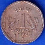 Republic India 1989 Hyderabad Mint One Rupee Coin ANH186