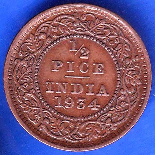 British India 1934 George V King Emperor Half Pice Coin ANH2082