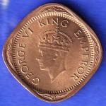 BRITISH INDIA 1944 GEORGE VI 1/2 ANNA COIN HSK435