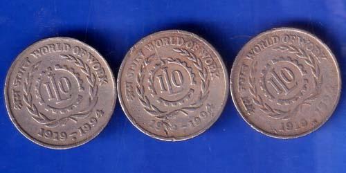 3 Coins Set:- Republic India ILO 3 Different Mints Coin ANH644