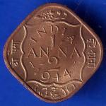 British India 1944 George VI King Half Anna Coin ANH1331
