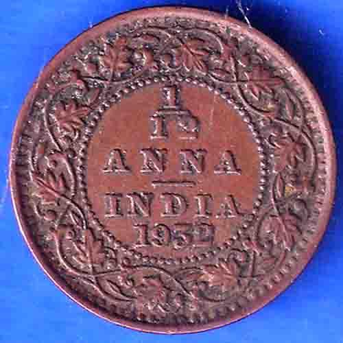 British India 1932 George V King Emperor 1/12 Anna Coin ANH3383