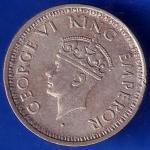 British India 1943 Bombay Mint George VI King Quarter Rupee Coin ANH386