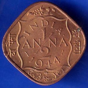 British India 1944 George VI King Half Anna Coin ANH1088