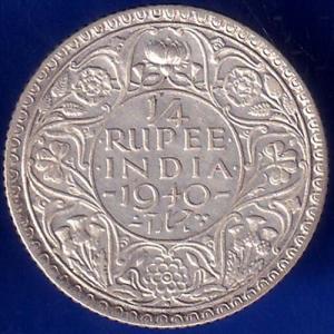 british india 1940 bombay mint george vi king quarter rupee coin  ANH129