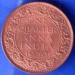 BRITISH INDIA 1939 GORGE VI KING ONE QUARTER ANNA COPPER COIN ANH2381